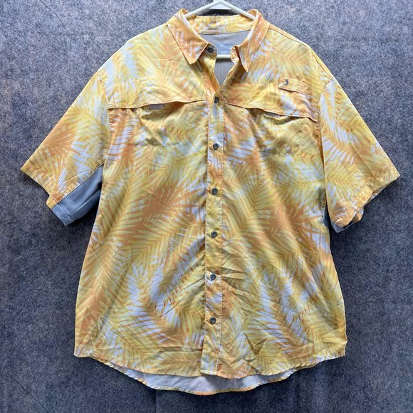 Reel Legends Shirt Men Large Yellow Casual Button Down Outdoors Vented Flap - Picture 1 of 13